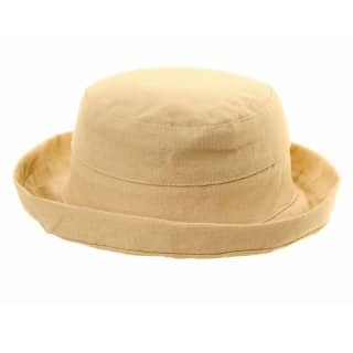 Cream coloured linen bulk sun hat with turn up brim