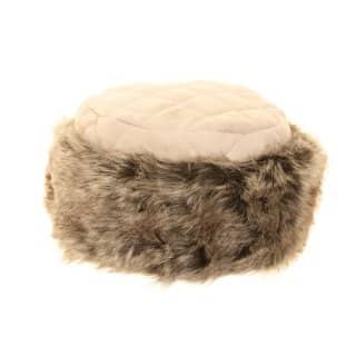 Wholesale ladies quilted faux suede hat with faux fur trim