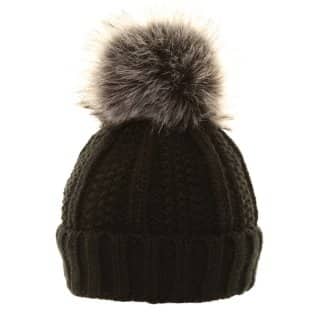 Wholesale ladies chunky knit hat with large faux fur pom-pom
