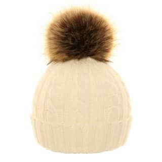 A1236-Ladies cable knit hat with large faux fur pom-pom A1236 - LADIES CABLE KNIT HAT WITH LARGE FAUX FUR POM-POM.