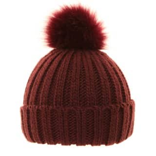 A1239-Chunky knit ladies bobble hat with wide turn up Wholesale ladies knitted red bobble hat with wide turn up