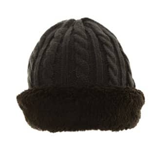 A1243-Ladies cable knit hat with turn up and fleece lining Wholesale ladies cable knitted hat with turn up and fleece lining