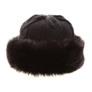 A1262-Ladies knitted hat with wide faux fur band Wholesale ladies knitted hat featuring a faux fur band