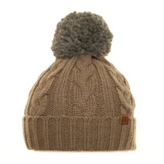 A1299-Adults cable knit bobble hat Wholesale cable knit bobble hat in beige