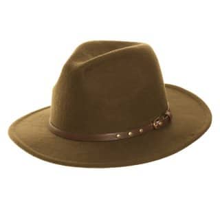 Wholesale trilby made from khaki felt and featuring a belt band