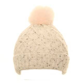 A1357-Ladies knitted bobble hat with faux fur pom pom Wholesale ladies bobble hat with knitted materials and faux fur pom pom