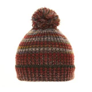 A1367-Unisex striped chunky knit bobble hat Wholesale unisex red striped chunky knitted bobble hat