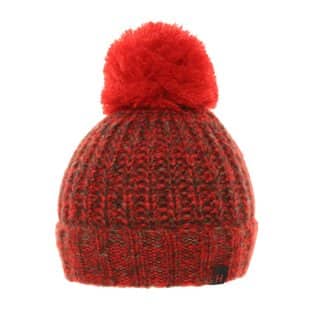 A1371-Mens chunky knitted bobble hat Bulk chunky knitted bobble hat with red colour schemes