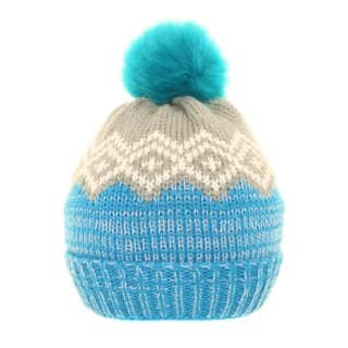 A1376-Ladies bobble hat Supply of bobble hats with blue and grey patterning