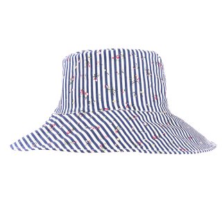 A1404-Ladies stripe/ditsy flower wide brim sun hat Wholesale ladies sun hat with blue with white stripe design