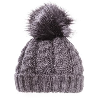 A1427 - Ladies cable knit hat with faux fur pom-pom