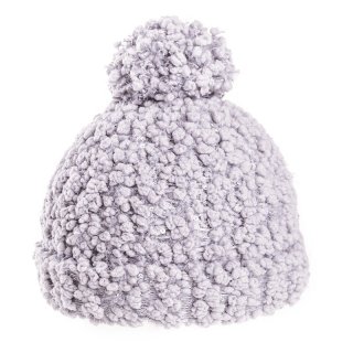 A1475-Ladies popcorn yarn bobble hat Bulk bobble hat with light grey popcorn yarn