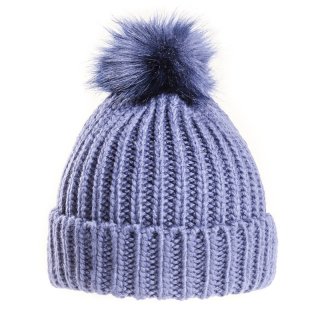 A1480 - Ladies chunky knit bobble hat with faux fur pom pom Bulk chunky knit bobble hat featuring a faux fur pom pom