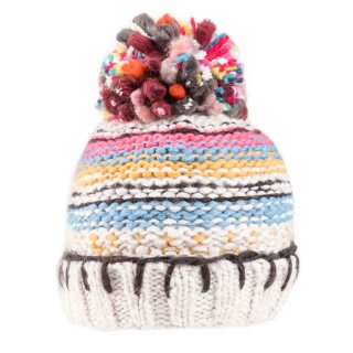 A1527-Ladies chunky knitted bobble hat with fleece lining Bulk ladies chunky knit patterned bobble hat with fleece lining in grey