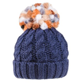 Navy ladies chunky knitted bobble hat with fleece lining available for wholesale purchase