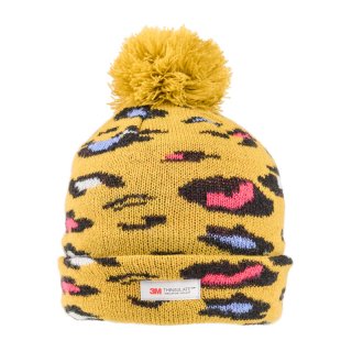 Wholesale ladies yellow leopard print thinsulate bobble hat