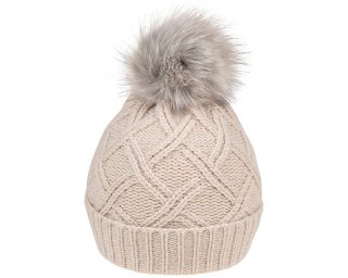 A1671-  LADIES PATTERN KNITTED BOBBLE HAT/FAUX FUR POM POM