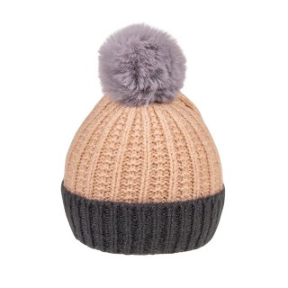 A1677- LADIES SUPER SOFT KNITTED BOBBLE HAT FAUX FUR POM POM