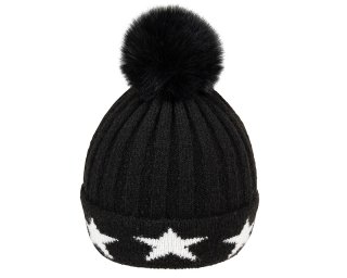 A1683- LADIES KNITTED BOBBLE HAT/ STARS ON THE BRIM