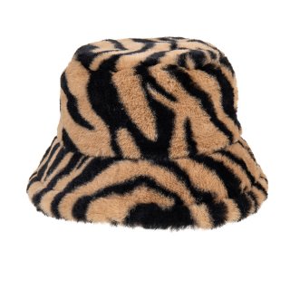 A1690- LADIES FAUX FUR ZEBRA PRINT BUCKET HAT