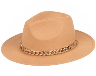 A1715 PK OF 6 NT- NATURAL LADIES FELT FEDORA WITH CHAIN BAND