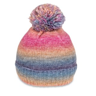 A1790- LADIES RAINBOW KNITTED BOBBLE HAT WITH FLEECE LINING
