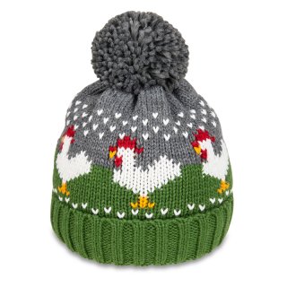 A1798- LADIES CHICKEN PRINT KNITTED BOBBLE HAT