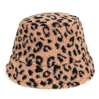 A1802-LADIES TEDDY BEAR FUR LEOPARD PRINT BUCKET HAT