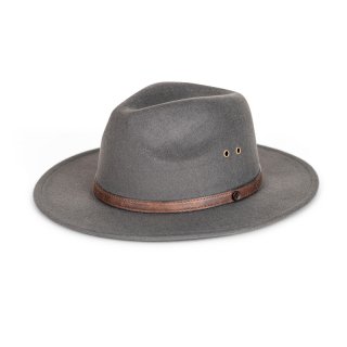 A1812-  PK OF 6- LADIES GREY FEDORA WITH BROWN  BAND/BUTTON