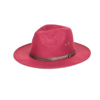 A1813- PK OF 6- LADIES MAROON FEDORA WITH BROWN  BAND/BUTTON