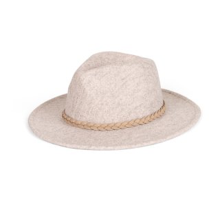 A1815-  PK OF 6- LADIES BEIGE FEDORA WITH BROWN  PLAIT BAND