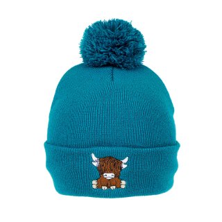 A1948- LADIES HIGHLAND COW PRINT BOBBLE HAT- FLEECE LINING A1948- LADIES HIGHLAND COW PRINT BOBBLE HAT- FLEECE LINING