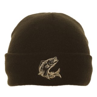 A2040- ADULTS FISH PRINT KNITTED SKI HAT- FLEECE LINING
