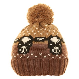 A2049- LADIES COW PRINT KNITTED BOBBLE HAT- FLEECE LINING