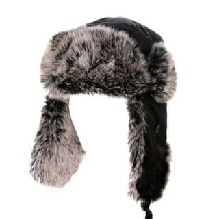 A221 - Black nylon trapper with grey fur lining Wholesale black nylon trapper with grey fur lining