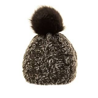 A653- LADIES 2-TONE KNITTED BOBBLE HAT WITH FAUX FUR POM-POM