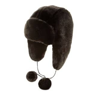 Wholesale womens black fur trapper hat with pom poms