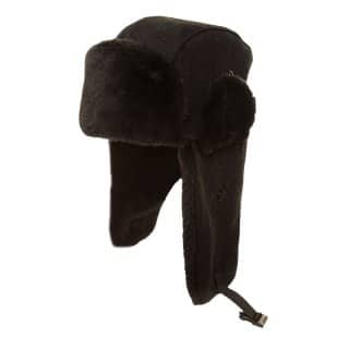Wholesale Mens black wool trapper hat with fur trim