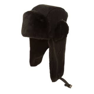 A820 - Mens black wool trapper hat with fur trim Wholesale Mens black wool trapper hat with fur trim