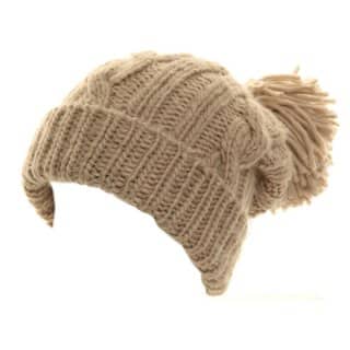 A839 - Womens chunky knit ski hat with big pom pom Bulk beige womens chunky knit ski hat with big pom pom