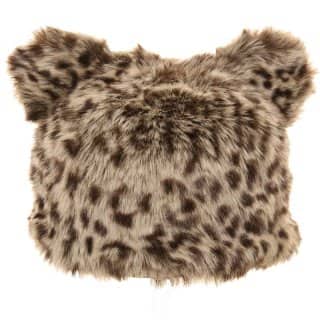 Wholesale adults faux fur ski hat with fur pom pom ears in brown animal print