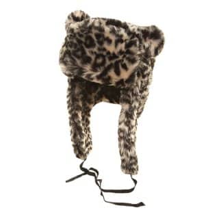 A880 - Womens faux fur trapper with pom pom ears Bulk animal print trapper developed from faux fur with pom pom ears