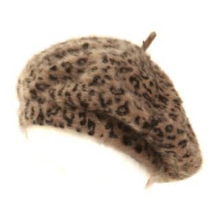 LADIES ANGORA LEOPARD PRINT BERET