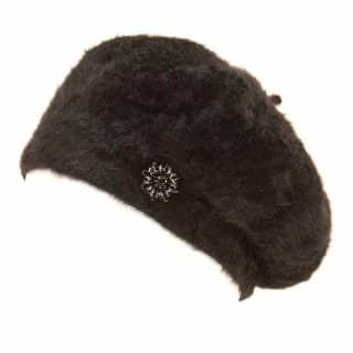 A912 - ANGORA BERET WITH BROOCH DETAIL
