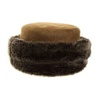 Wholesale ladies tweed hat with super soft fur trim in packs of twelve