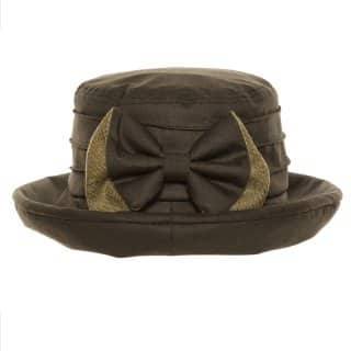AE27-Ladies olive green wax hat with bow Wholesale ladies olive green wax hat with bow