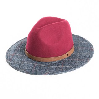 AE46 - Ladies maroon wool felt fedora with tweed brim
