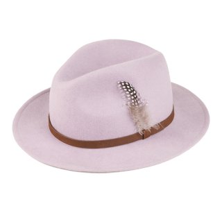 Wholesale light purple wool felt fedora with feather trim