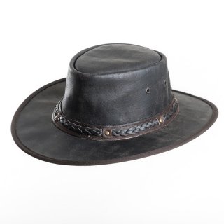 AK65XL- Wholesale brown crushable soft leather hat with braided band in extra large size