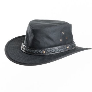 AK68XXL-  BLACK OIL SKIN WAX HAT WITH LEATHER BRAIDED HAT